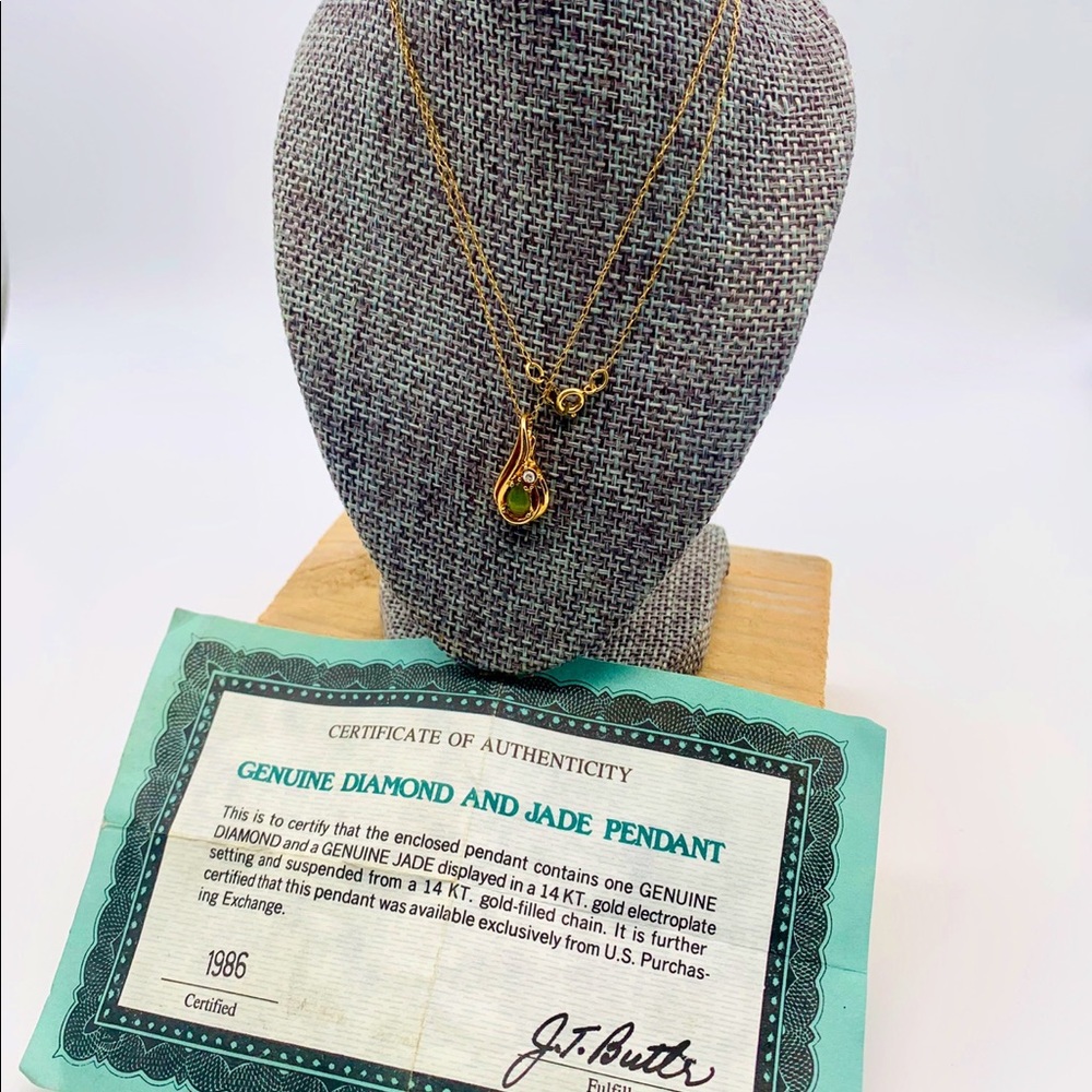 Vintage 1986 Genuine Jade and Diamond Necklace